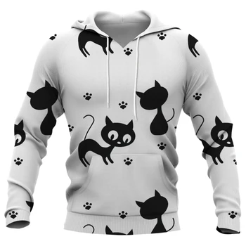Gyvūnų Vyrų Hoodie Animaciją Kačių Spausdinti Atsitiktinis Marškinėlius Didelis Unisex Drabužių Rudens ilgomis Rankovėmis Megztinis Hoodie Vyrams