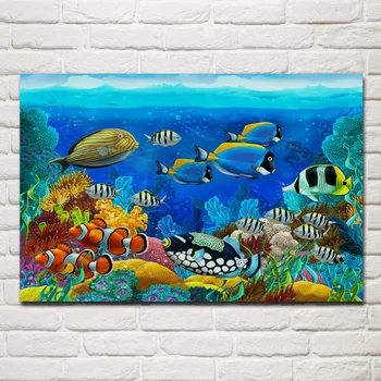 tropinių jūrų dugno žuvis, koralus, povandeninių vandenyno gyvūnų, plakatai ant sienos nuotrauka namų kambarį dekoruoti miegamojo KD091