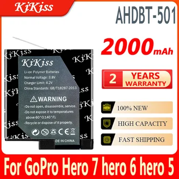 KiKiss AHDBT-501 Baterija GoPro Hero 7 herojus 6 herojus 5 Hero5 Hero6 Hero7 Juoda Fotoaparato Priedai