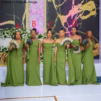 Elegantiška Žalia Undinė Bridesmaid Dresses Ilgai Vien V-kaklo, Viena Rankovės Streamer Vestuves Suknelė Moterims Kambarinės Garbę