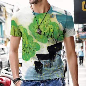 Naujas Cool Mados Vyrų T-shirt Rašalo Tapybos Serija Viršūnes 3d Atspausdintas Summershort rankovėmis Apvalios Kaklo Marškinėliai Madinga Streetwear 6XL