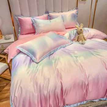 Europos stiliaus high-end dvipusis kelių spalvų šilko patalynės komplektas antklodė padengti paklode, šviesos prabanga nuogas miega patalynė