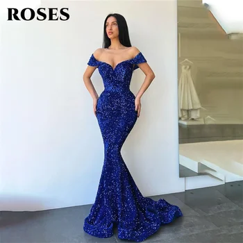 Undinė Seksualus Vakare Gown Royal Blue Elegantiška Prom Suknelė Bžūp Rankovėmis Vestuvių vakarinę Suknelę China Blizgučiai rūbeliai de soirée