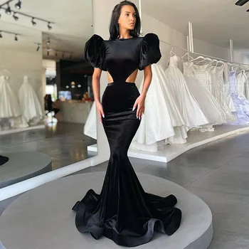 Sevintage Undinė Satino Vakaro Suknelės Sluoksniuotos Rankovėmis Backless Dubajaus Moterų 2021 Prom Chalatai Įžymybė Oficialų Suknelė