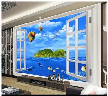 3d 3d tapetai freskomis tapetų sienos, 3 d sienos 3 d langą povandeninį pasaulį TV nustatymas svetainės sienos tapetai, namų dekoro