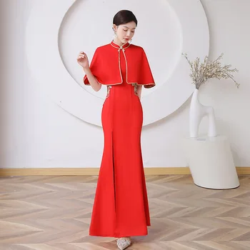 Raudona Satino Gėlių Qipao Mandarinų Apykaklės Kinų Šalis Dress Suknelė Moterims Seksualus Aukštos Padalinta Cheongsam Negabaritinių 5XL Klasikinis Vestidos