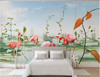 Custom freskos 3d foto tapetai, Modernus minimalistinio lotoso tvenkinys augalų flamingo namų tobulinimo kambarį tapetai, sienų ir 3 d