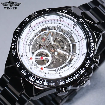 Nugalėtojas Naujas Numeris Sporto Dizainas Bezel Black Mens Watch Laikrodžiai Top Brand Prabangus Laikrodis Vyrams, Automatinė Skeletas Žiūrėti Montre Homme