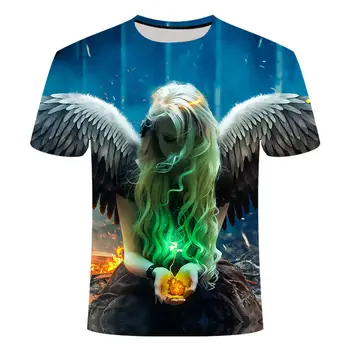 Nauji Marškinėliai Vyrams Mados Vasaros Vyrai/moterys T-shirt 3d Print T Shirt Angelas Sparnų Viršūnės Marškinėliai