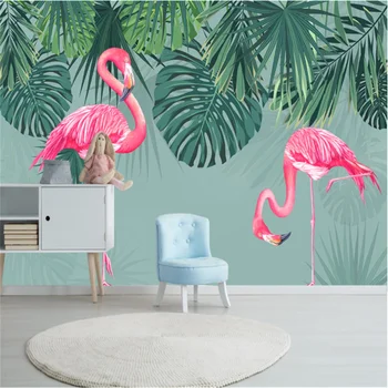 Custom Sienų Tapetai Atogrąžų Flamingo Fone Sienų Tapyba