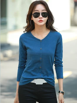 Naujas Ilgomis Rankovėmis Tees Medvilnės Marškinėliai Moterims Korėjos Mados Moteriški Drabužiai T Shirts 2023 Pavasarį, Rudenį Ponios Topai Marškinėliai, Femme