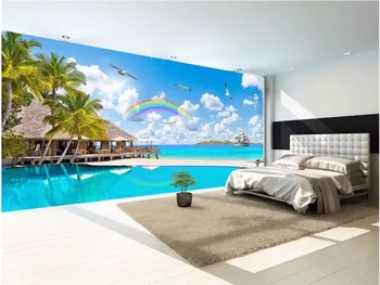 WDBH užsakymą freskos 3d foto tapetai ant sienų Marina Rainbow Sala Kokoso Medžio 3d sienų freskomis tapetai už kambarį