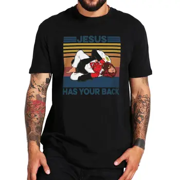 Jėzus Yra Jūsų Nugaros Šėtonas Derliaus Marškinėlius Brazilijos Jiu Jitsu Kovos Menų Juokingi Marškinėliai 100% Medvilnė, Camiseta