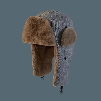 Vyrai Žiemą Šiltas rusijos Bombonešis Skrybėlės Dirbtiniais Kailiais Trapper Sniego Kepurė su Earflap Tvora Jojimo Slidinėjimo Sovietų Skrybėlę