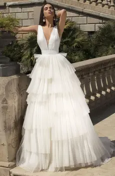 Elegantiškas Giliai V Kaklo Skirtingų Vestuvių Suknelės Nuotaka 2021 Linijos, Vestuvinės Suknelės vestido de noiva