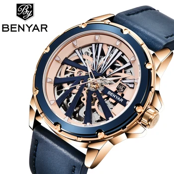 Mechaninis laikrodis Vyrams, Automatinė vyriški Laikrodžiai Benyar Viršuje Prabangos Prekės ženklo Verslo Laikrodis Vyrui atsparus Vandeniui Rose Gold Reloj Hombre