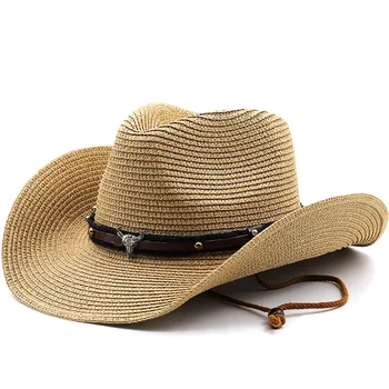 vakarų cowgirl vyrų kaubojus priedai prabangos dizaineris karvės galva moteris skrybėlę Vyrų šiaudų skrybėlę šalies naujų nemokamas pristatymas Panama nauja
