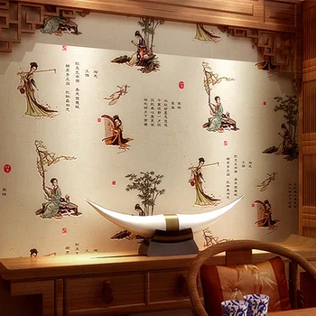 Senovės kinų poezijos grožio tapetai kambarį tyrimas arbatos TV foną, sienos tapetai Kinijos klasikinės tapetai