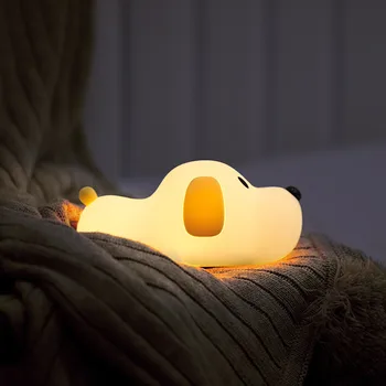 LED Silikono Šuo Naktį lengvo Prisilietimo Jutiklis 2 Spalvų šviesos srautą galima reguliuoti Laikmatį USB Įkrovimo Lovos Mažylis Lempa Vaikams, Kūdikių Dovanų