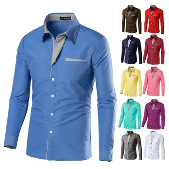 Gamyklos Tiesioginio Pardavimo Colorblocked Slim Fit Long Rankovėmis Marškinėliai Vyrams Pavasarį Kokybės Mados Atsitiktinis Camisa Masculina 15 Spalvų, M-4XL
