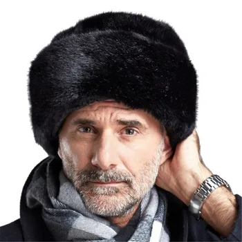 Senis Ponai Žiemos sustorėjimas lauko vyrų tėvui, dovanos imitacija audinės kailio kepurę-vidutinio amžiaus ir pagyvenusių žmonių flat-top 