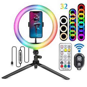 10 Colių RGB Fotografijos Žiedas Šviesos Makiažas Selfie LED Lempa su Mini Trikojis ir Telefono Laikiklis, Nuotolinio Valdymo Vaizdo įrašą 