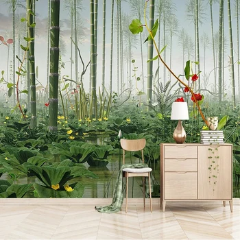 Custom Foto Tapetai Kinų Stiliaus 3D Lotus Bambuko Miškų Kraštovaizdžio Freskos Gyvenimo Kambario, Miegamasis Fono Sienos Papel De Parede