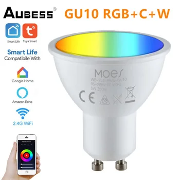 Aubess Tuya WiFi Smart Lemputės, GU10 LED Lempos, AC95-265V RGBW C+W Balta Spalvingą ir besikeičiantį Darbo Su Alice Alexa 