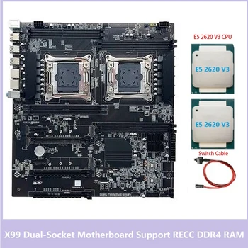 X99 Darbastalio Plokštė LGA2011-3 Dual CPU Support RECC DDR4 Atmintį, 2XE5 2620 V3 CPU+Switch Kabelis
