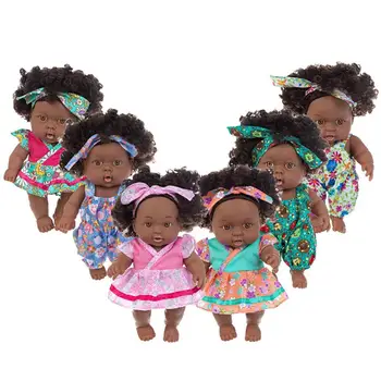8 Colių Afrikos Juodieji Baby Doll Realus Mielas Tikroviška Žaisti Lėlės Su Drabužiais Vaikams Puikiai Tinka Gimtadienio Dovana 0