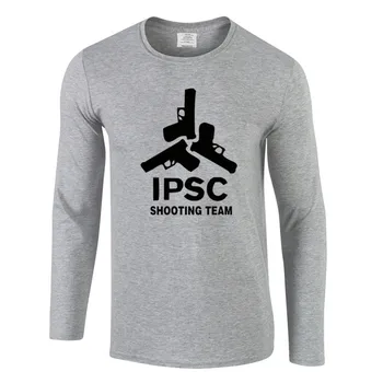 Naujas IPSC Tiro equipo Cool Atsitiktinis Vyrų Marškinėliai rudenį T-Shirt Vyrams Aukštos Kokybės Medvilnės O-Kaklo, ilgomis Rankovėmis T Shirts Vyrų Viršuje Tees
