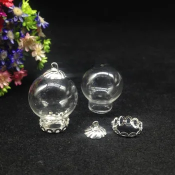 500sets/daug 20*15 mm skaidraus stiklo buteliukas pakabukas su nėrinių dėklas 8mm metalinis dangtelis stiklo pasaulyje burbulas stiklo danga dome 