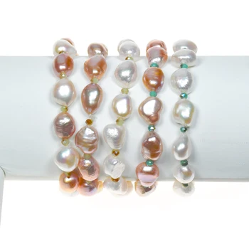 Geros kokybės nekilnojamojo gėlavandenių perlų apyrankė krištolo karoliukai zawalcowany baroko perlas apyrankės moterims kasdien geriausias draugas papuošalai