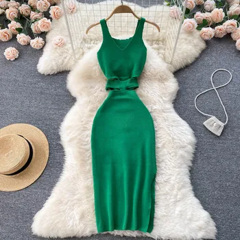 6 Moterų Vasaros Sundresses Bodycon Mezgimo Suknelė Žalia Balta Seksualus Tuščiaviduriai Iš Elegantiškas Atsitiktinis Atsitiktinis Šalies Femail Vestidos