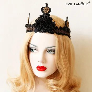 Princesė gothic lolita Hairbands Gotikos karalienė cosplay juoda vėjo swagger Didelis karūnos plaukų papuošalai FD - 79 rožės 0