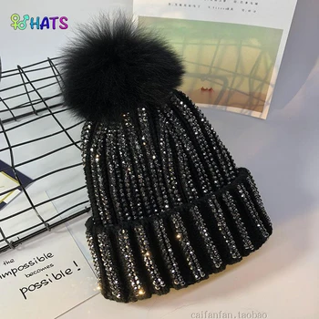 2021 nauja rudens ir žiemos korėjos versija, didelis meškėnas nekilnojamojo plaukų kamuolys moteriška skrybėlė sutirštės šiltas visiškai kalnų krištolas megzti mi