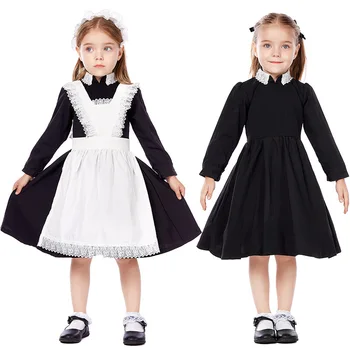 Kostiumas Klasikinis, Helovyno Cosplay Kostiumu Mergina Dvaro Tarnaitė Saldus Juoda ir Balta Vaikų Tarnaitė Vienodas Nėrinių Apdaila Lolita Dress 0