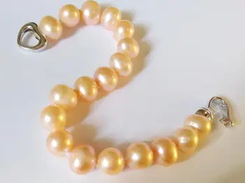 8x9mm rausvos spalvos, tikras perlas Apyrankės širdies užsegimas Natūralių Gėlavandenių Perlų Rankų darbo Moteris Vestuvių Papuošalai