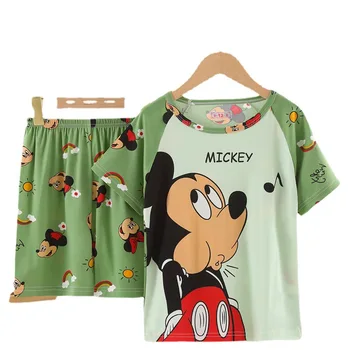 Disney Mickey Mouse 2022 naujas vasaros vaikų pižama mergaitėms trumparankoviai namų drabužių dviejų dalių komplektas didelis pižama berniukams kostiumas 0