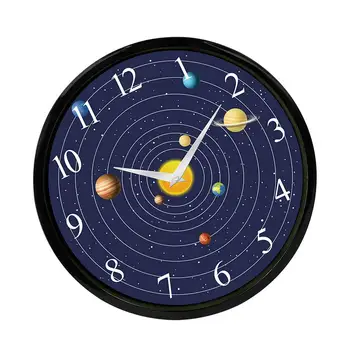 Sieninis Laikrodis Su Baterijomis, Baterijomis, Visatos Kosminė Saulės Sistemos Apvalus Laikrodis Kosmoso Kelionių Stiliaus Dekoro Vaikai Laikrodis 0