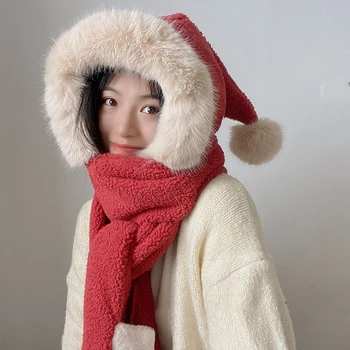 Naujas 2021 Raudona Kalėdų Trijų Dalių Skrybėlę, Šaliką, Pirštines, Žiemą Šalta, Šilta Sustorėjimas Mielas Jojimo Ausų Apsaugos Lei Feng Skrybėlę