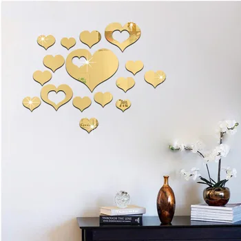 1 Set 3D Mados Akrilo Veidrodžio Paviršiaus Sienos Lipdukas Meilė Širdies Dizainas, Nuimamas Sienos Meno Apdaila