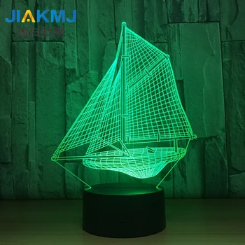 Naujų egzotinių 3D kūrybos buriavimo naktį šviesos diodų (led) žibintai spalvinga gradientas lempos miegamojo, naktiniai staleliai, lempa