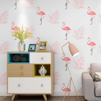 Šiaurės Stiliaus Pink Flamingo Tapetai, 3d Mergaičių Miegamasis Dekoro, Sienų Tapetai Aukštos Kokybės Popieriniai Tapetai Namų Ins Dekoro QZ171