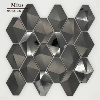 3D šešiakampe nerūdijančio plieno, mozaikos plytelių, metalo 0