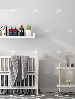 Vaikų kambario tapetai, mėlynas dangus, balti debesys berniukas mergaitė miegamojo sienos animacinių filmų apdailos vinilo (pvc) vandeniui 5.3 aikštėje