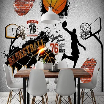 Milofi užsakymą 3D neaustinių tapetai, freskos nostalgišką retro krepšinio fono sienos TV dekoravimas, tapyba fone sienos