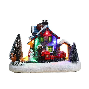 Kalėdas Kaime Figūrėlės LED Žibintai Mažų Traukinį Kalėdas Kaime Namas Šviesos Kraštovaizdžio Dervos Darbalaukio Dekoras