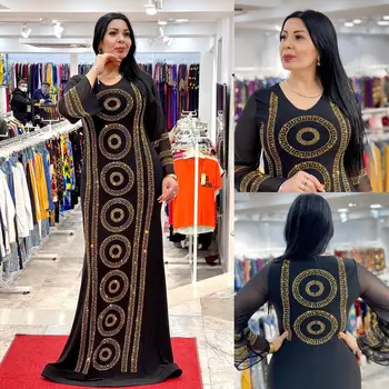 Mados Arabijos V Kaklo Šifono Ilgomis Rankovėmis Suknelė Karšto Diamond Suknelė Ponios Musulmonų Drabužiai Ramadanas Šalių Verslo 0