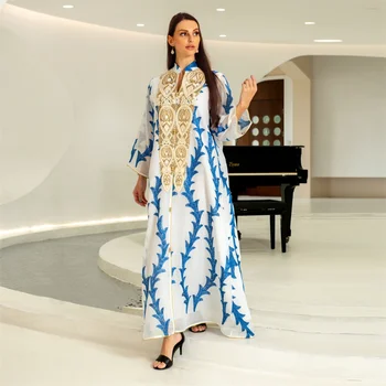 Dubajus Suknelės Prabanga Arabų Siuvinėjimo Kratinys Ilgomis Rankovėmis Turkija Abaja Kaftan Maroko Jellaba Musilm Moterų Suknelė Islamo